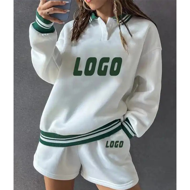 Custom logo sportswear short sweat suits women sweatshirts and shorts set wholesale women short sets