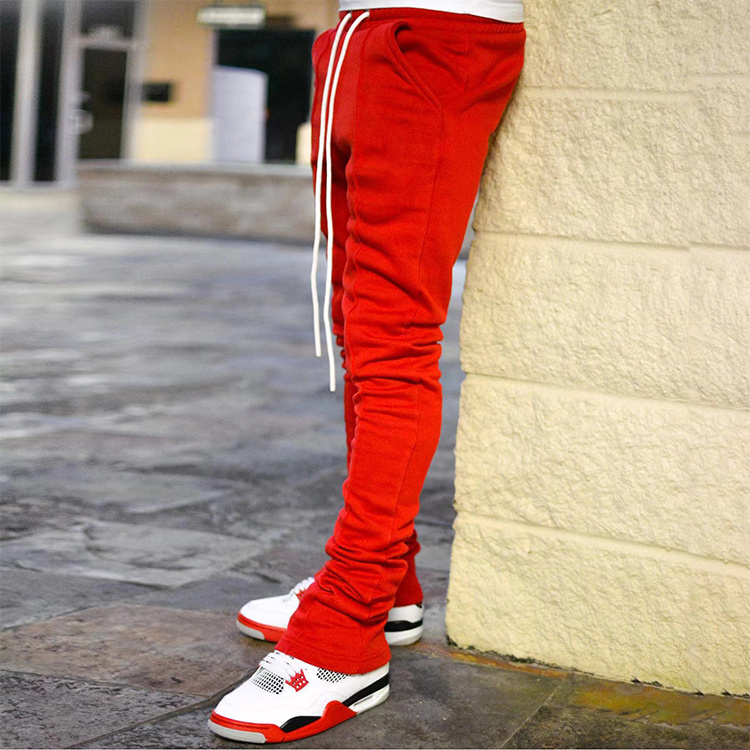 Custom Logo Men Stacked Joggers With Pocket Streetwear Mens Sweatpants Flare  Stacked Sweat Pants