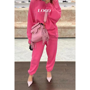 Custom oversized sweatsuit french terry sweat suits sets two piece hoodie and pants set pink outfits for woman sets