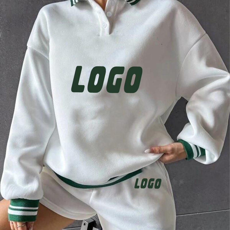 Custom logo sportswear short sweat suits women sweatshirts and shorts set wholesale women short sets