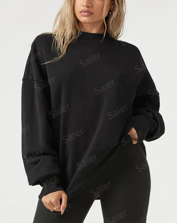 2024 Women clothing high quality custom logo pullover black hoodie long sleeve pullover crewneck sweatshirt