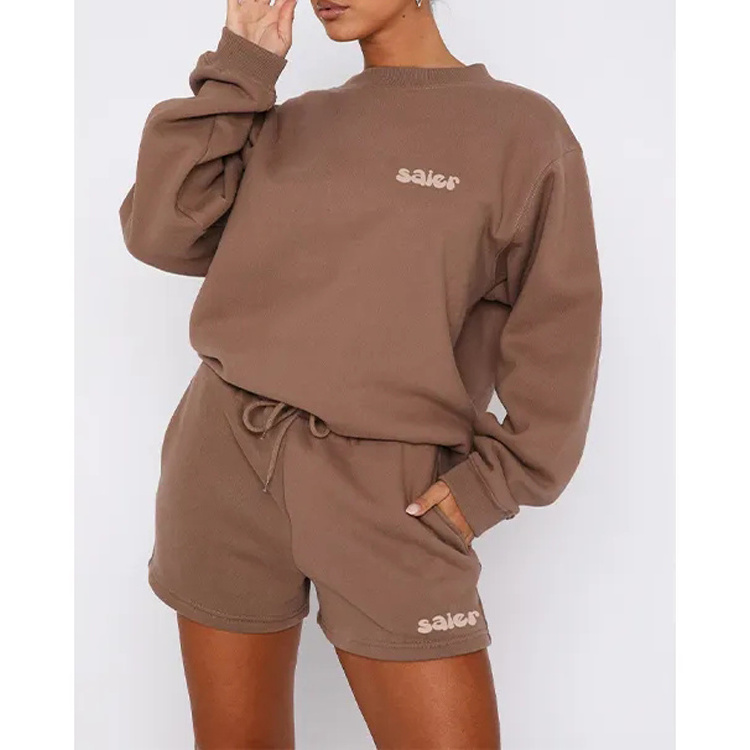 Custom logo sportswear short sweat suit women 2 piece sweatshirts and shorts sets for women jogger jumper women's sets