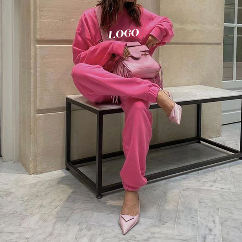 Custom oversized sweatsuit french terry sweat suits sets two piece hoodie and pants set pink outfits for woman sets