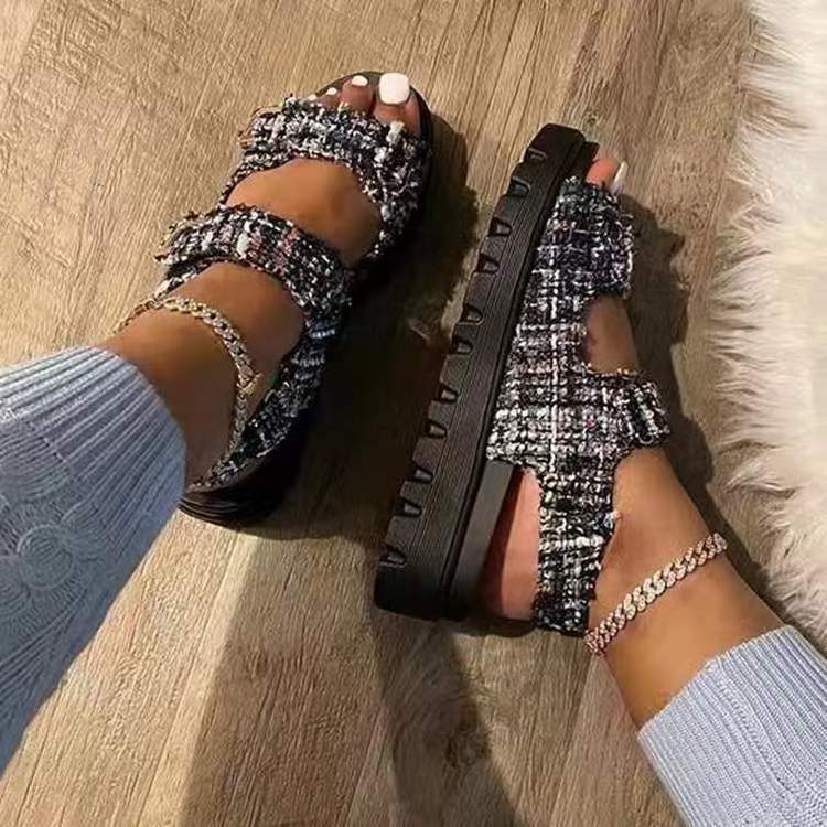 Amazon Trendy Branded Shoes Zandalias Mujer Platform Sandals Hook and Loop Style Sandals for Women and Ladies