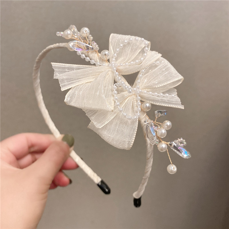 Bridal Headpiece for Wedding Headband Flower Design Bride Headband Flower Girl Hair Accessories with Pearl Crystal