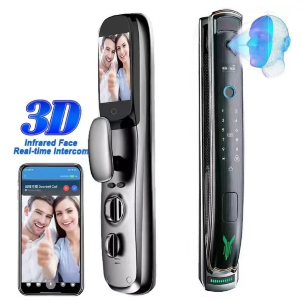 3D Face Recognition Video Call Record Real-time Intercom Smart WIFI Automatic Fingerprint Keyless Door Lock With Camera