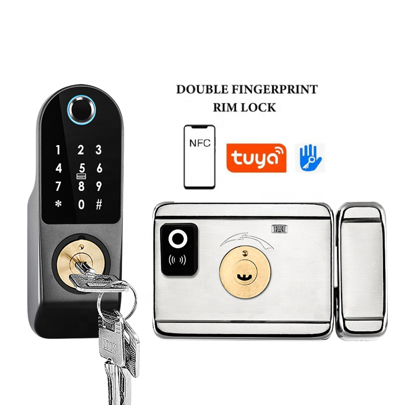 Waterproof Outdoor Gate Rim Lock NFC Double Sided Fingerprint Smart Lock Tuya and TT lock