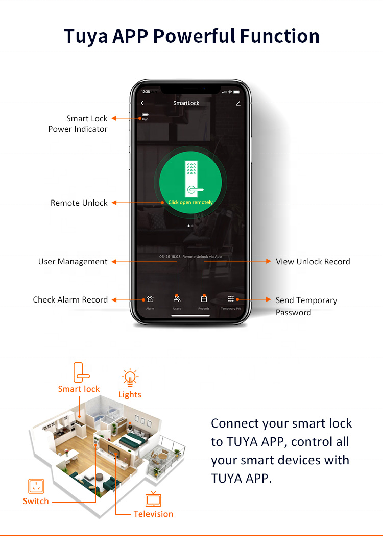 Hotselling Keyless Tuya Zigbee Door Lock with Push Pull Handles WIFI Security code key Door Smart Lock