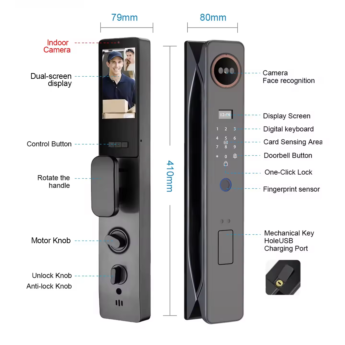 New Arrival Face Smart Door Lock Fingerprint Digital Wifi Lock smart lock with camera Monitor Send Photo To phone