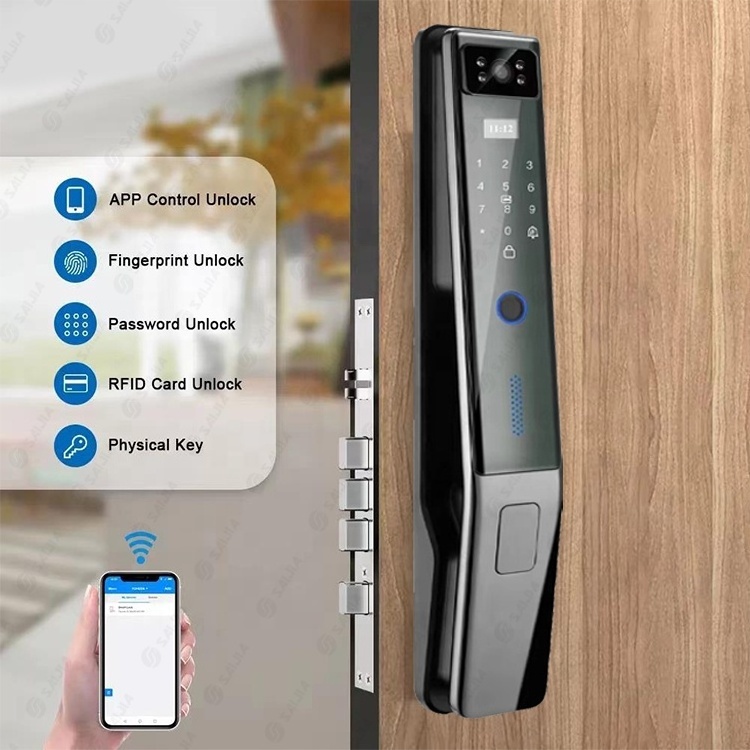 Zinc Alloy Security camera fingerprint password smart door lock WIFI electronic rfid keyless door locks