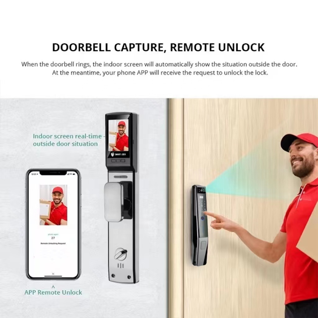 Zinc Alloy Security camera fingerprint password smart door lock WIFI electronic rfid keyless door locks