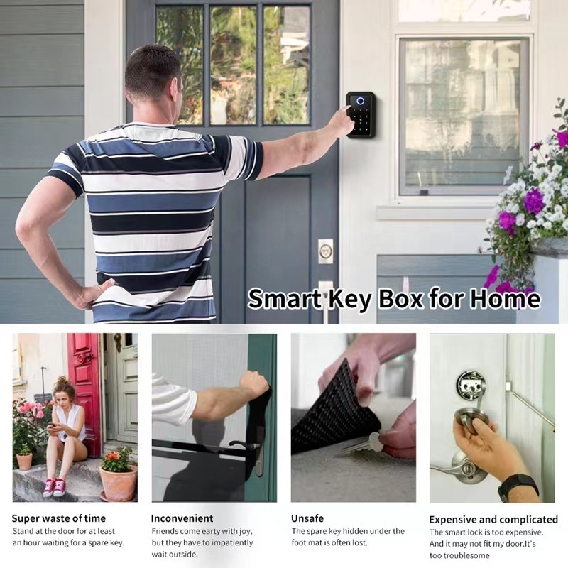 Tuya Smart Life App Outdoor Waterproof intelligent safe lock wall smart key box work Alexa smart Fingerprint key box