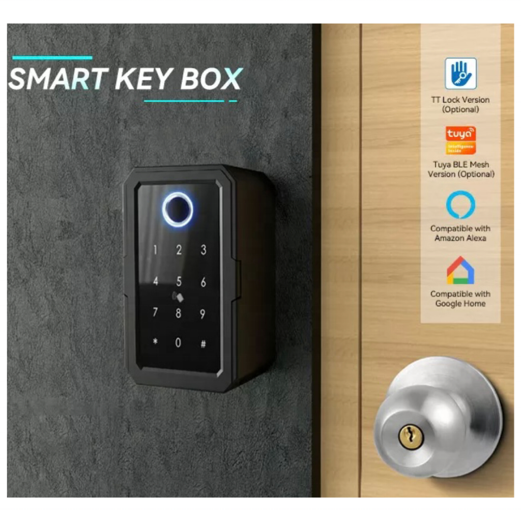 Tuya Smart Life App Outdoor Waterproof intelligent safe lock wall smart key box work Alexa smart Fingerprint key box