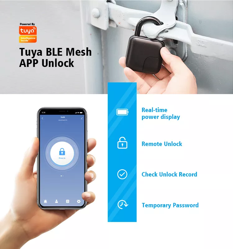 2022 Hot Sale Intelligent Digital Small Lock APP Alarm Biometric Tuya Smart Fingerprint Pad lock