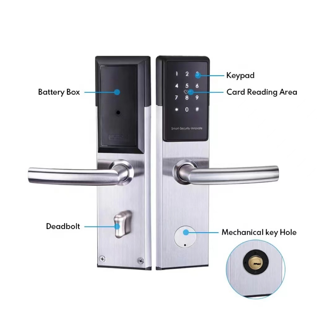 Stainless steel Keyless Entry Zigbee App Controlled Card Encoder Digital Password E-key Tuya SaaS Hotel Door Lock for Smart Hote