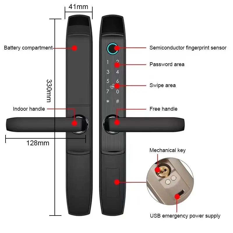 New Design IP65 Waterproof sliding Tuya App Passcode Smart french Door Lock for Home Apartment