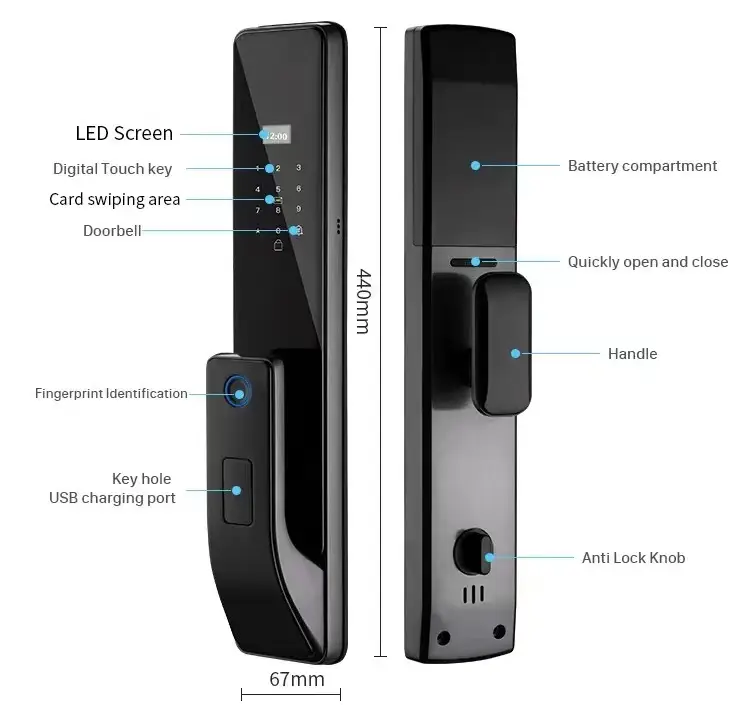 Smart lock WIFI APP Smart Door Lock Aluminum Fingerprint Inside Digital Handle Keyless Tuya Smart Lock