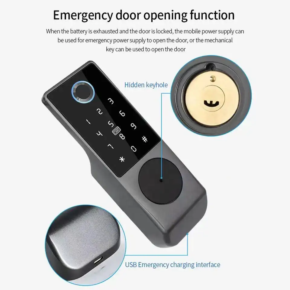 Newest Design IP65 Waterproof Smart Door Lock Tuya WiFi Fingerprint Home Lever Rim Lock Gate Lock