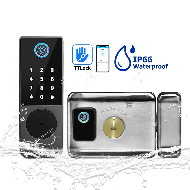 Outdoor  waterproof metal gate Safety code card electronic double side fingerprint RIM smart gate lock for door