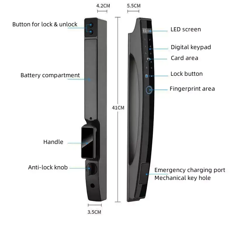 Automatic electric lock for Aluminum glass sliding door tuya app 3d face recognition smart door lock waterproof outdoor