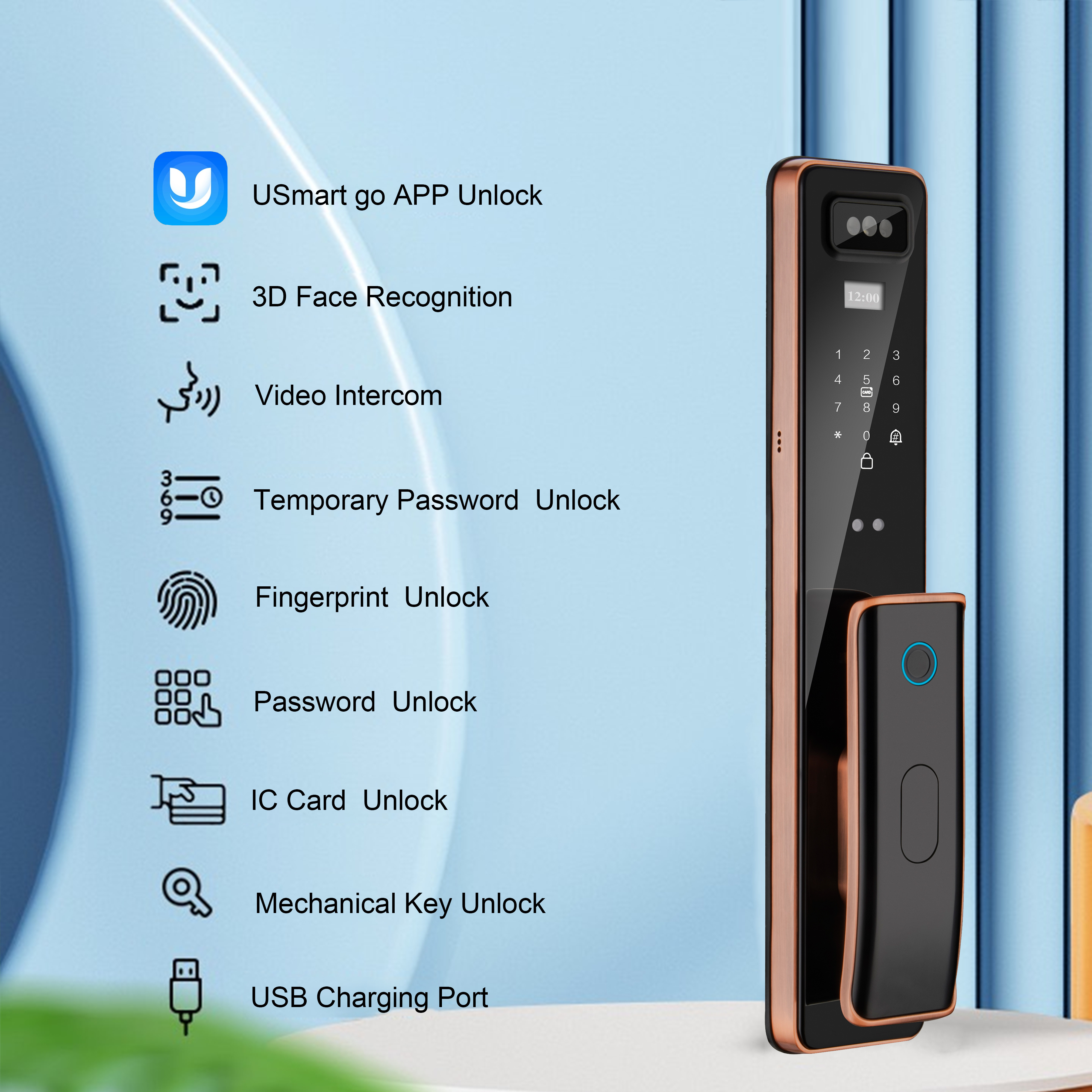 New Design Safety wifi  face recognition Locks Waterproof Fingerprint locks Smart Camera Door Lock with Video Dobell