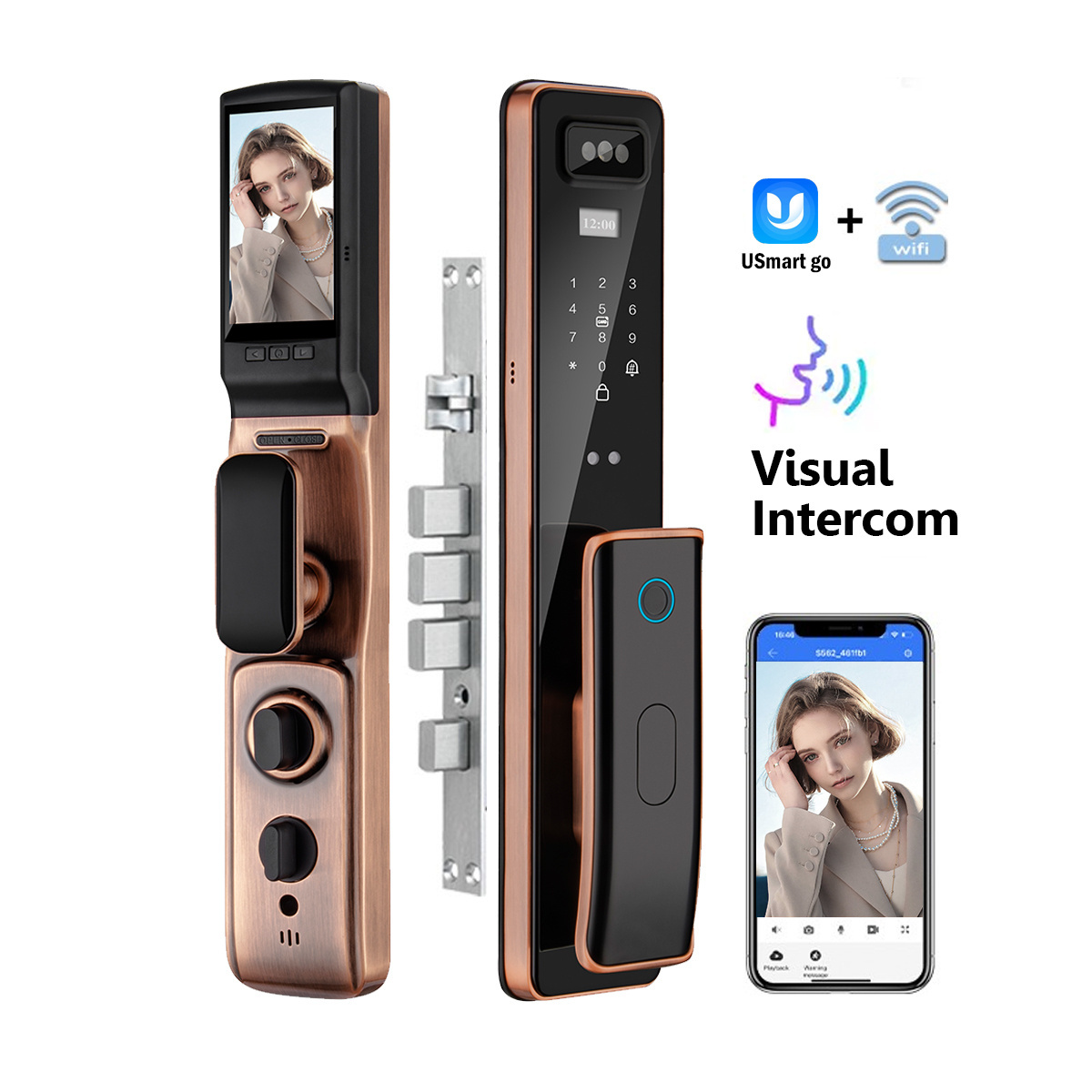 New Design Safety wifi  face recognition Locks Waterproof Fingerprint locks Smart Camera Door Lock with Video Dobell