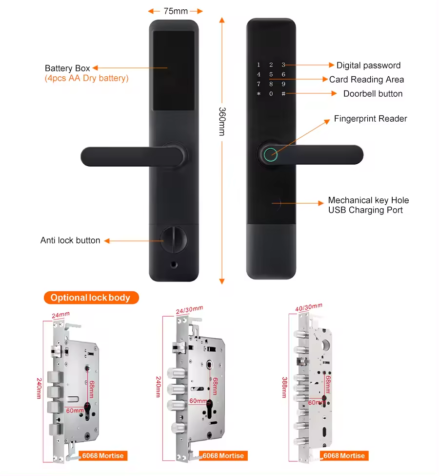 Factory Price Home Security Digital WiFi zigbee App Smart Door Lock Aluminum Fingerprint Inside Handle Tuya Smart Lock