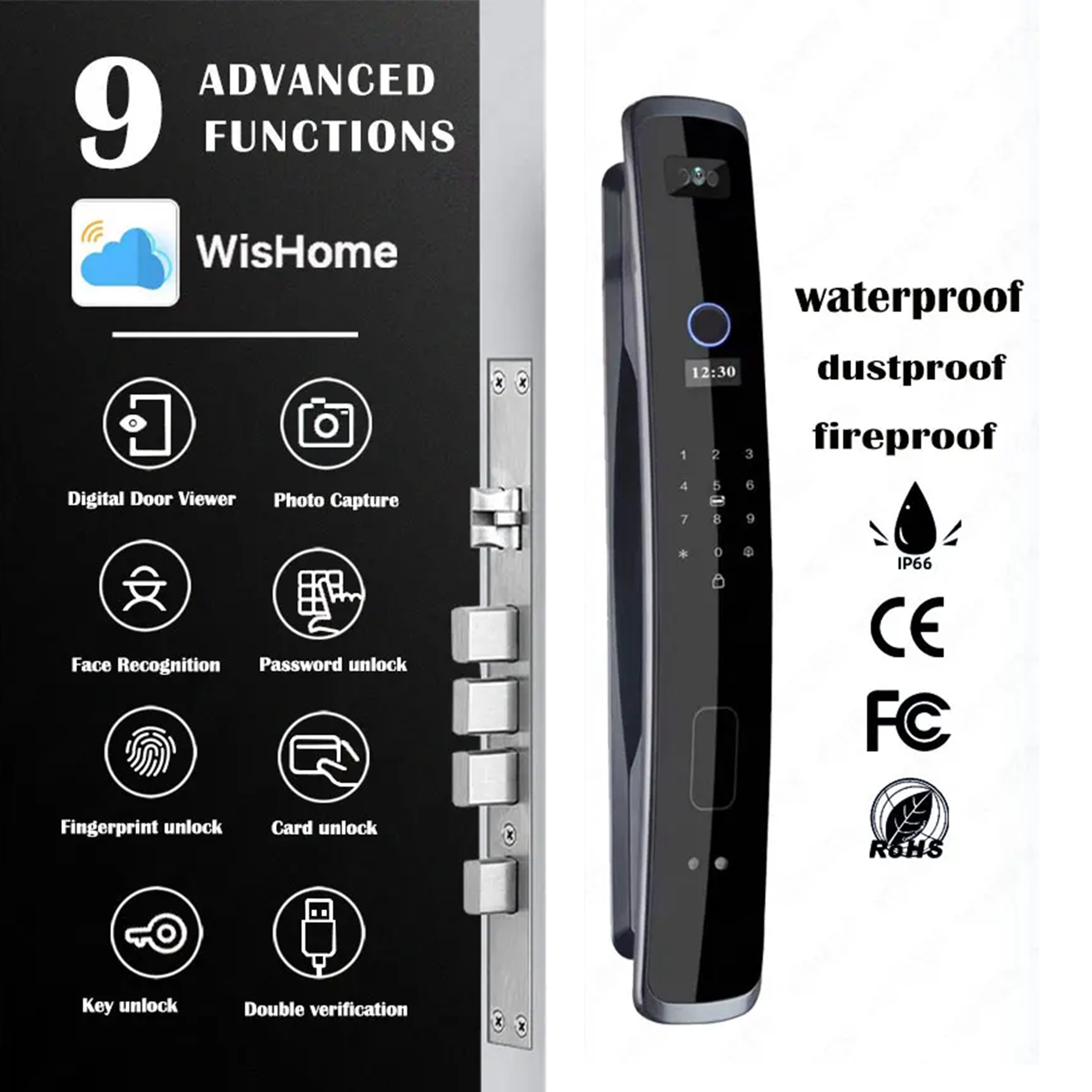 2024 oem manufacture front 3d facial recognition face Automatic gate fingerprint smart door lock App control with camera