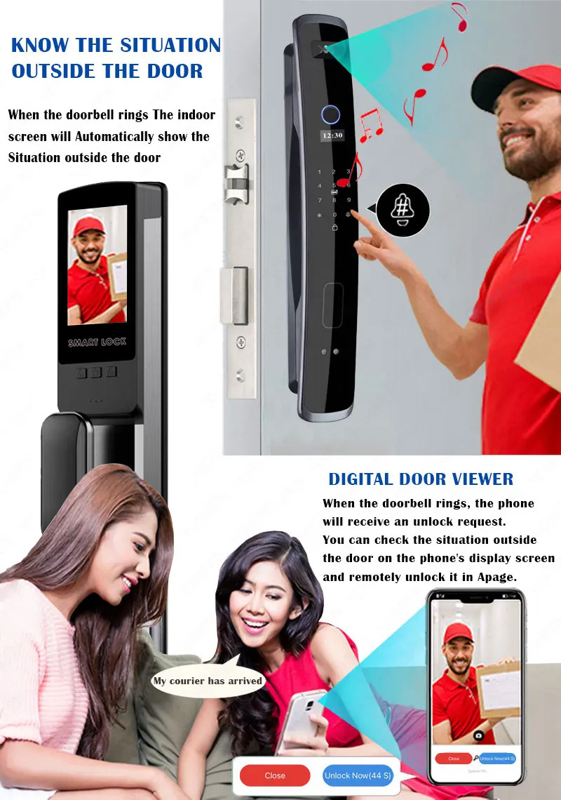 2024 oem manufacture front 3d facial recognition face Automatic gate fingerprint smart door lock App control with camera