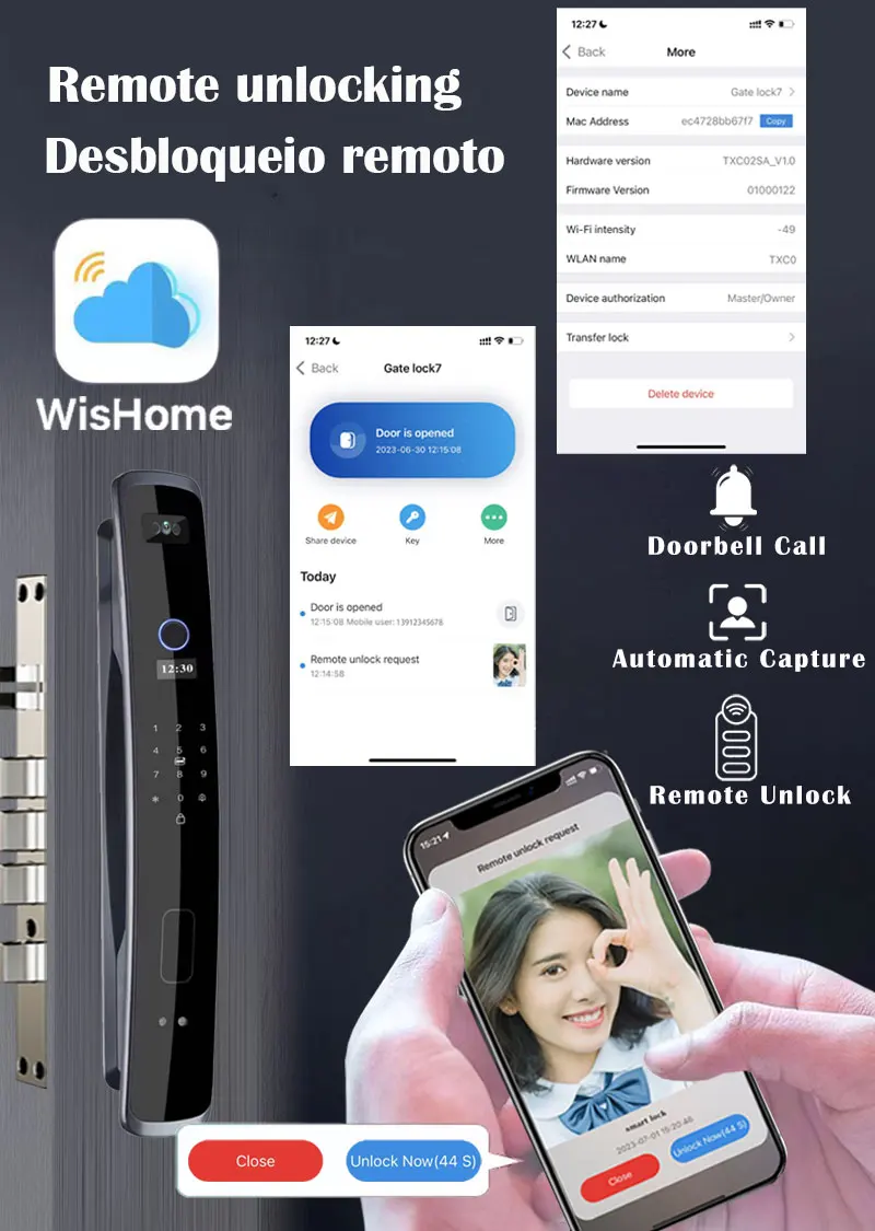 2024 oem manufacture front 3d facial recognition face Automatic gate fingerprint smart door lock App control with camera