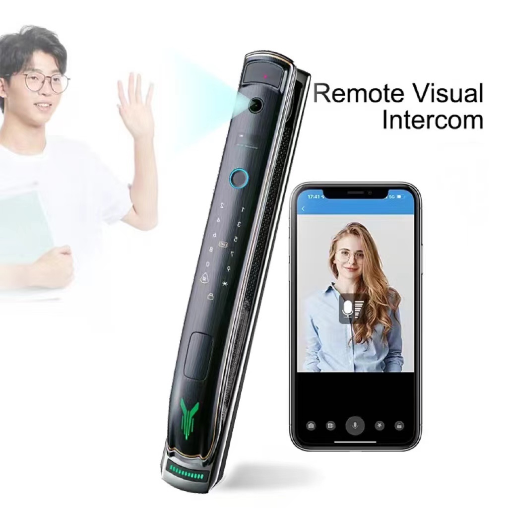 3D Face Recognition Video Call Record Real-time Intercom Smart WIFI Automatic Fingerprint Keyless Door Lock With Camera