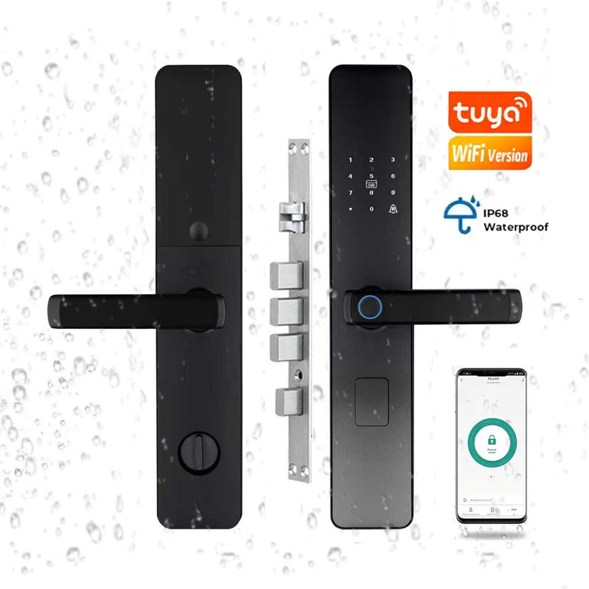 IP66 Waterproof Outdoor Tuya TTlock Biometric Fingerprint Digital Electronic Smart Aluminum Frame Door Lock for Gate