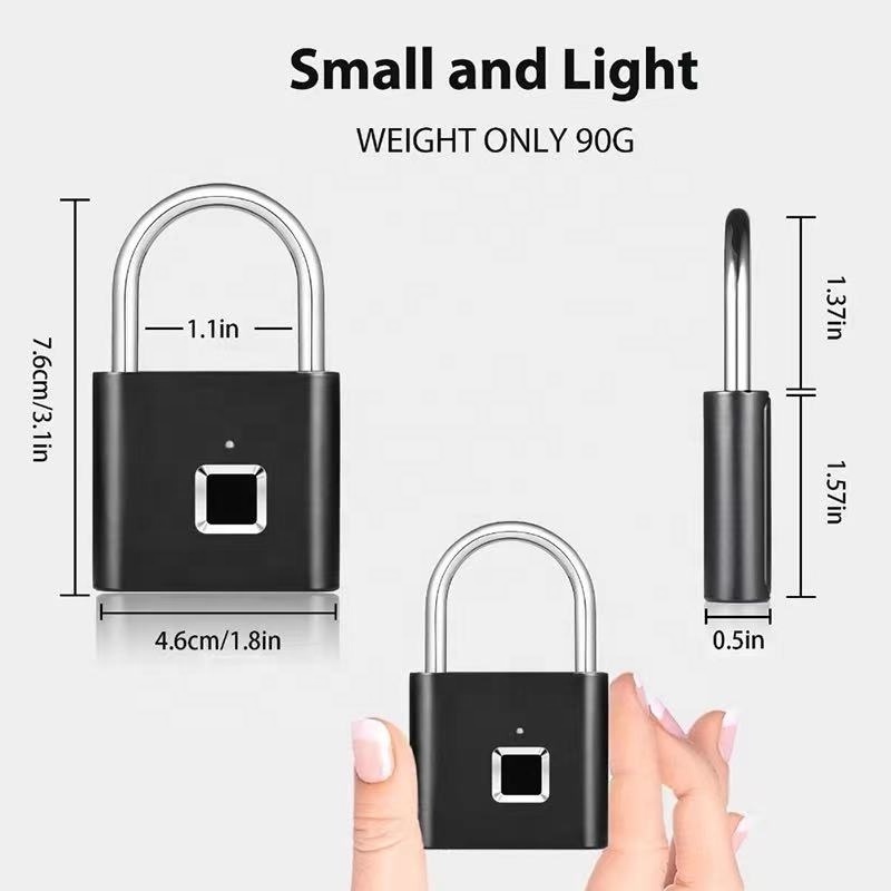 Waterproof Keyless USB charging door lock fingerprint smart padlock candado zinc alloy metal handbag Lockers padlock