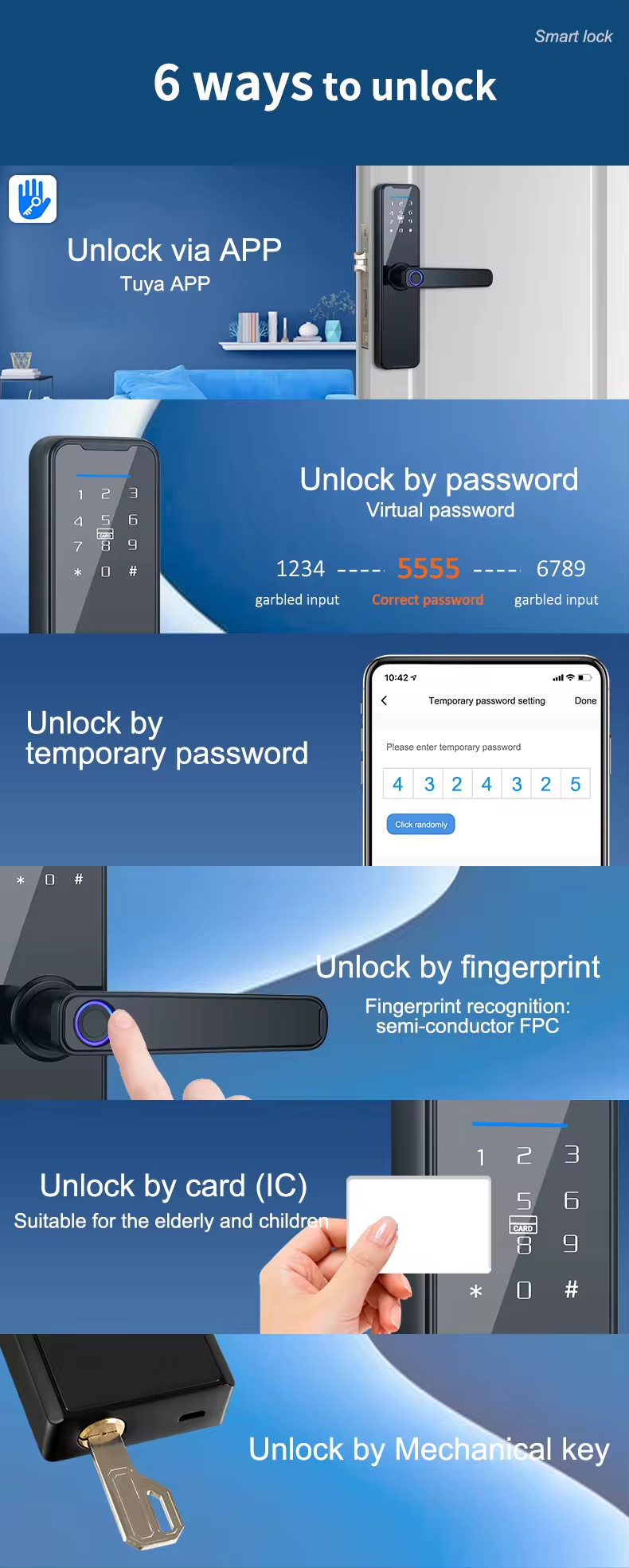 Home Security Fingerprint Digital Password Keyless Apartment Home Room Handle Lock APP Smart Door Lock