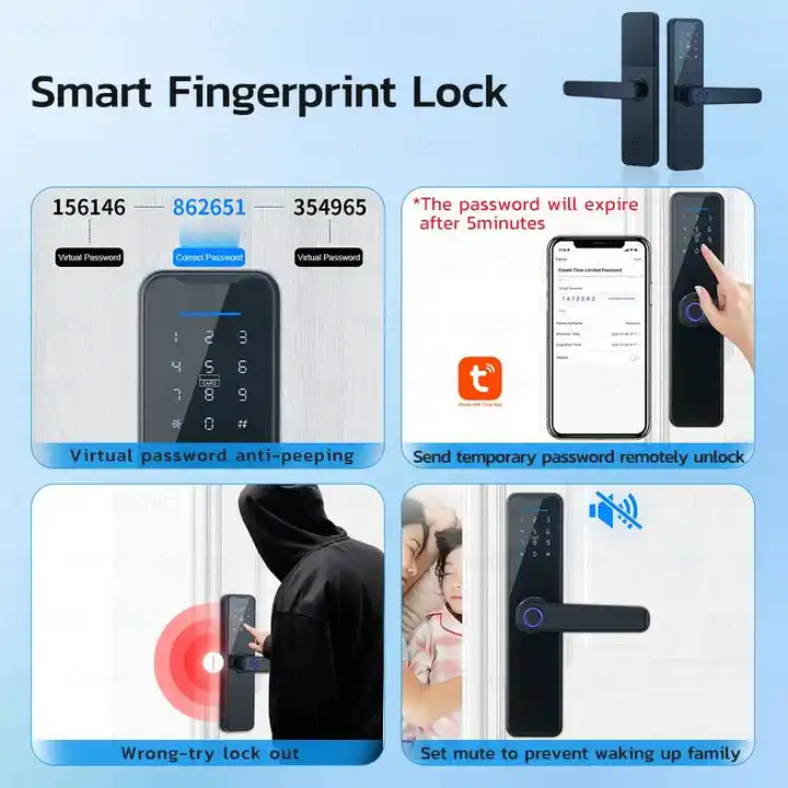 Home Security Fingerprint Digital Password Keyless Apartment Home Room Handle Lock APP Smart Door Lock