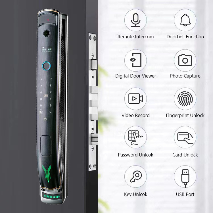 3D Face Recognition Video Call Record Real-time Intercom Smart WIFI Automatic Fingerprint Keyless Door Lock With Camera