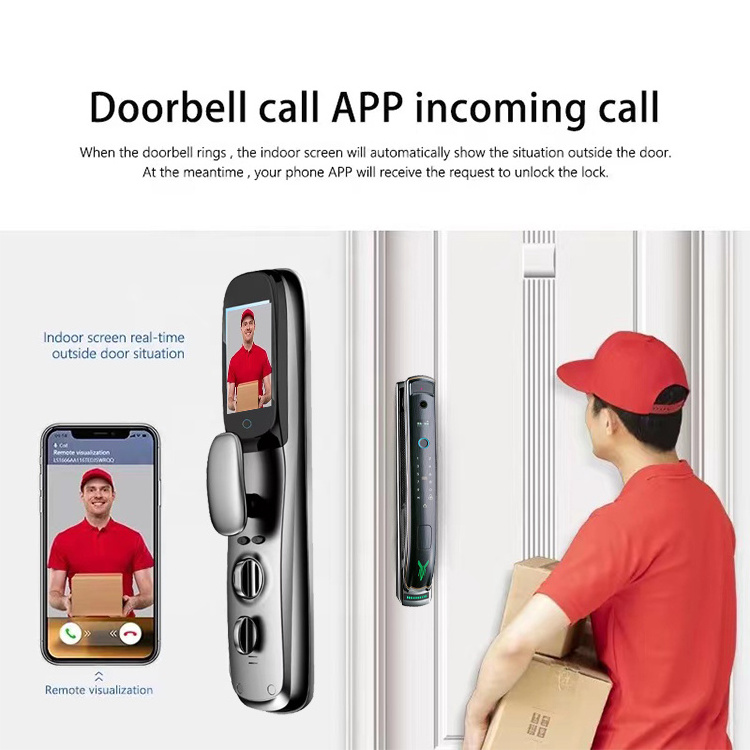 3D Face Recognition Video Call Record Real-time Intercom Smart WIFI Automatic Fingerprint Keyless Door Lock With Camera