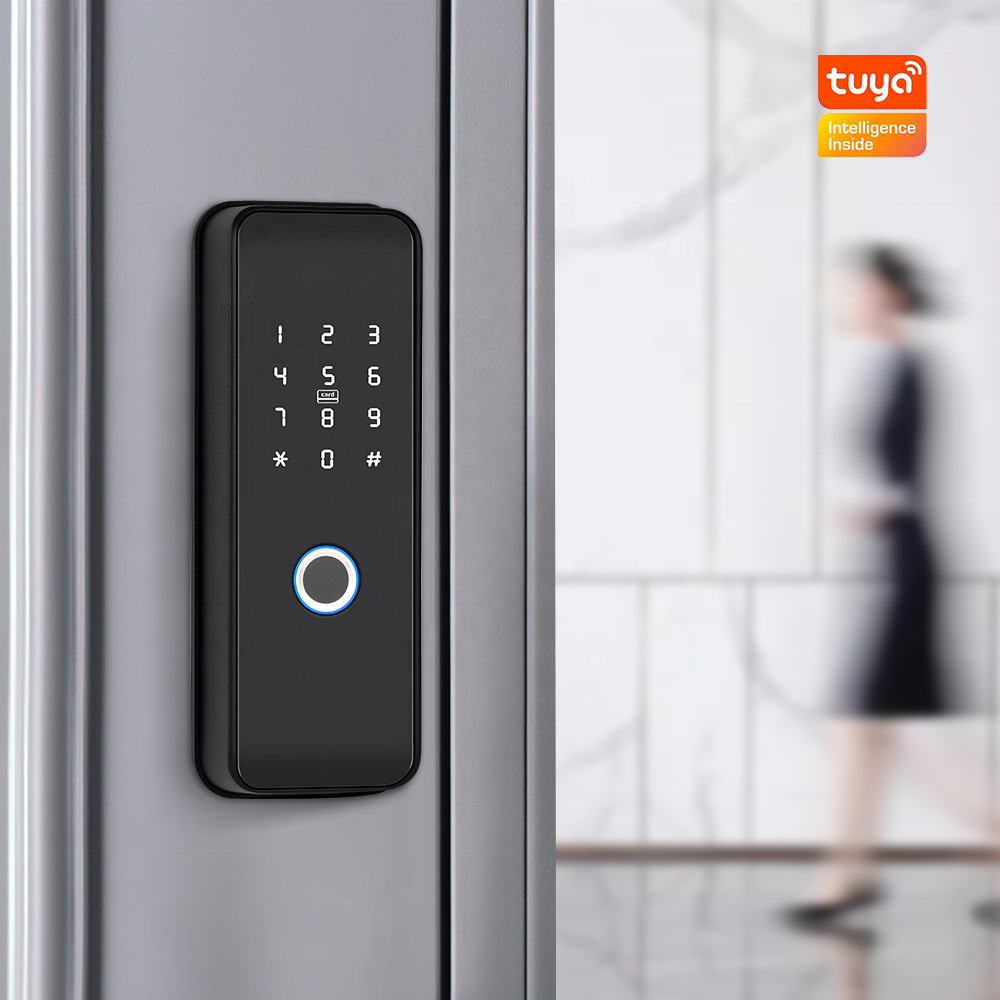 TUYA/TT Stainless smart electric rim lock IP65 waterproof outdoor two side fingerprint gate lock keypad card door lock