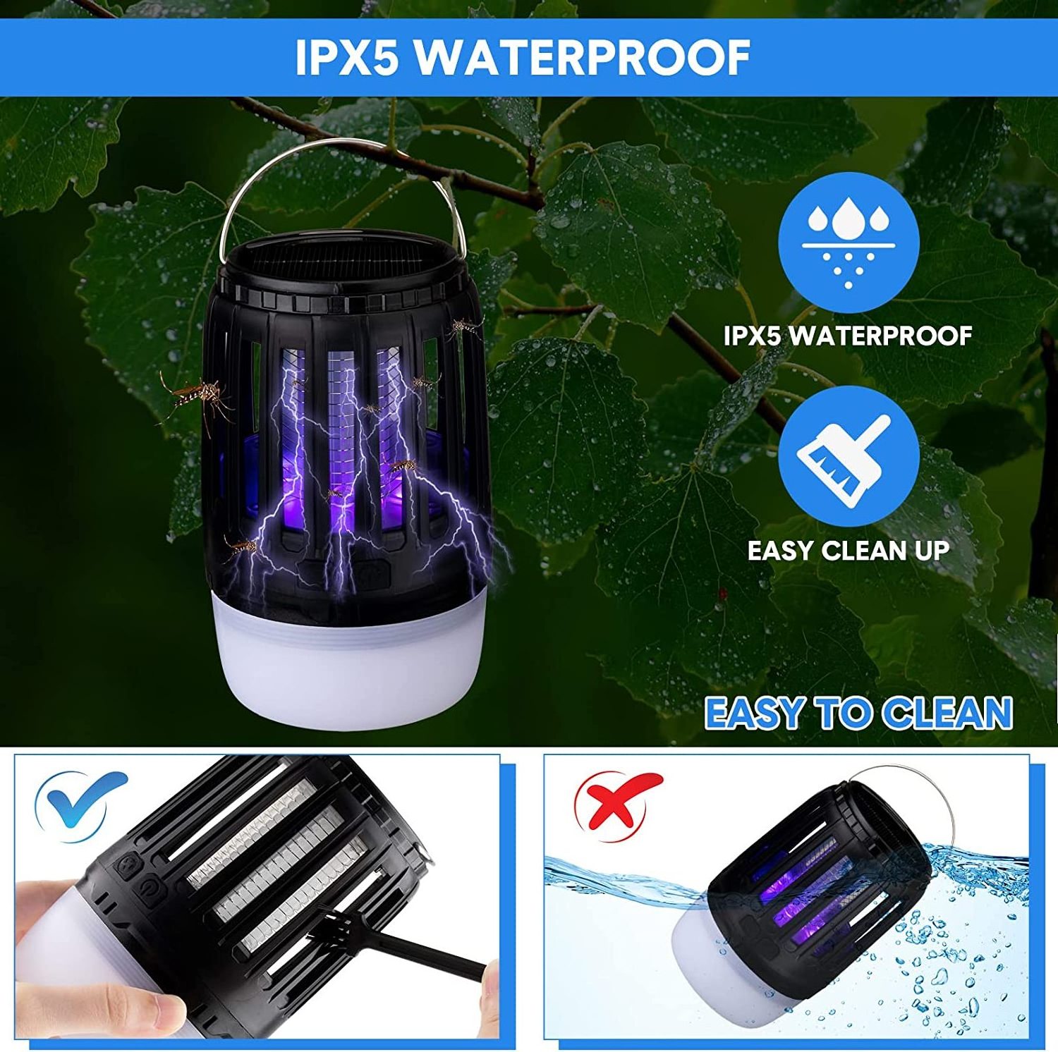 SJZ 3 in 1 Outdoor Solar uv led light USB Rechargeable bug zapper anti mosquito killer lamps trap outdoor with SOS light