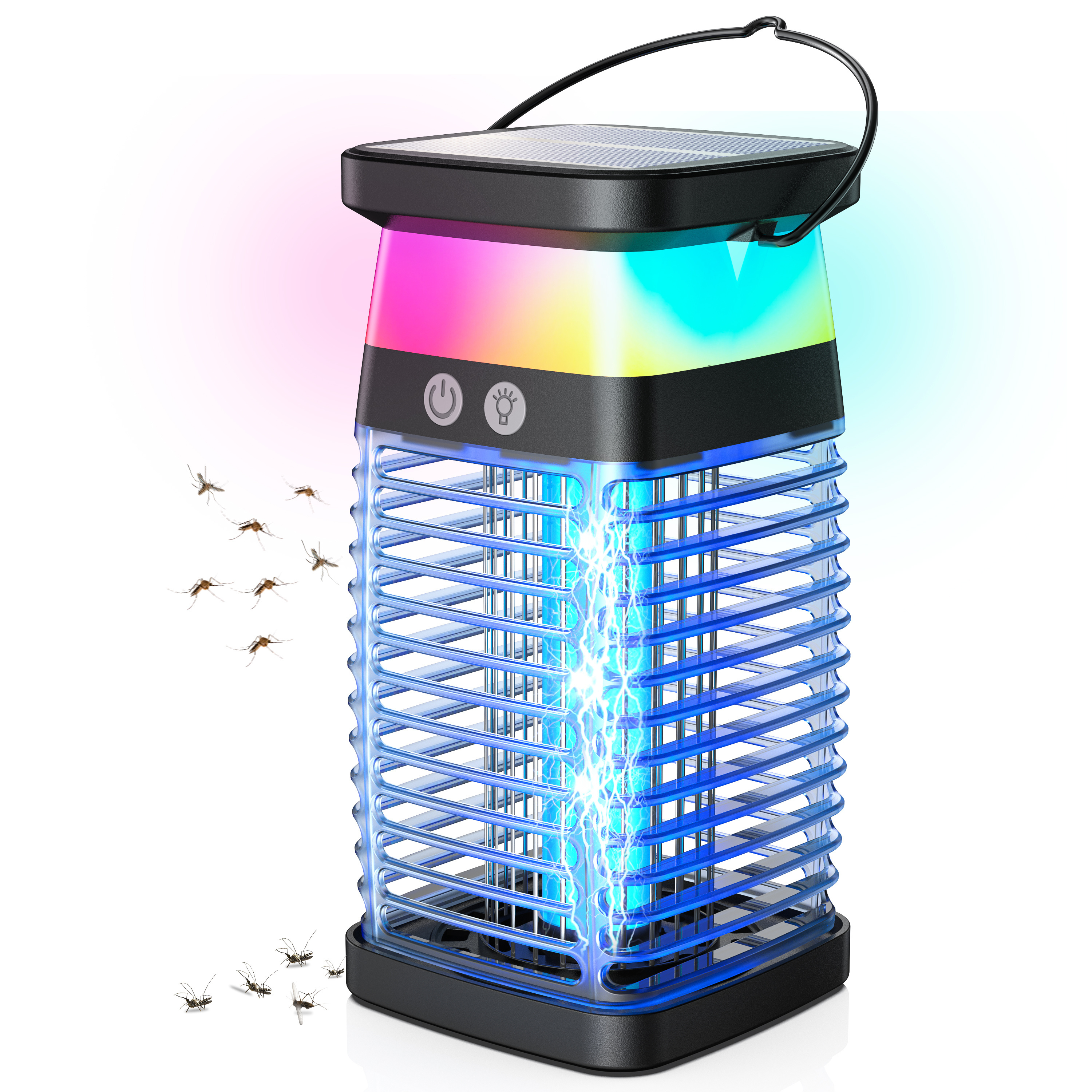 Saijzek. New Arrival High Effective Indoor/Outdoor UV LED Bug Zapper Solar Powered Electrical Shock Mosquito Killer Lamp Moths