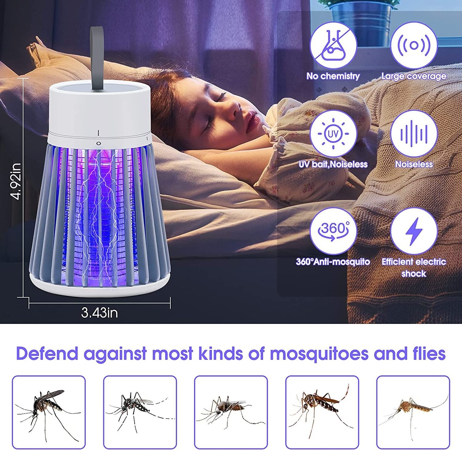 SJZ OEM/ODM hot selling Outdoor rechargeable USB electric shock bug zapper mosquito fly killer mosquito trap killer lamp