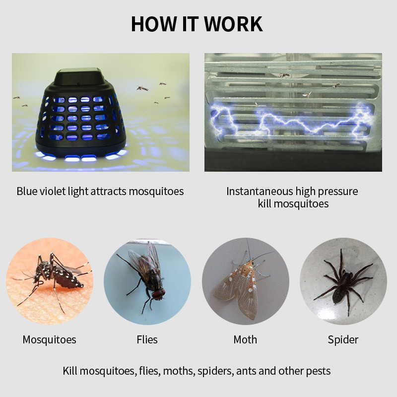 SAIJZEK OEM Outdoor Solar Powered Electric Shock Mosquito Killer Lamp Spider Bug Moth Trap Fly Killer Solar Mosquito Killer