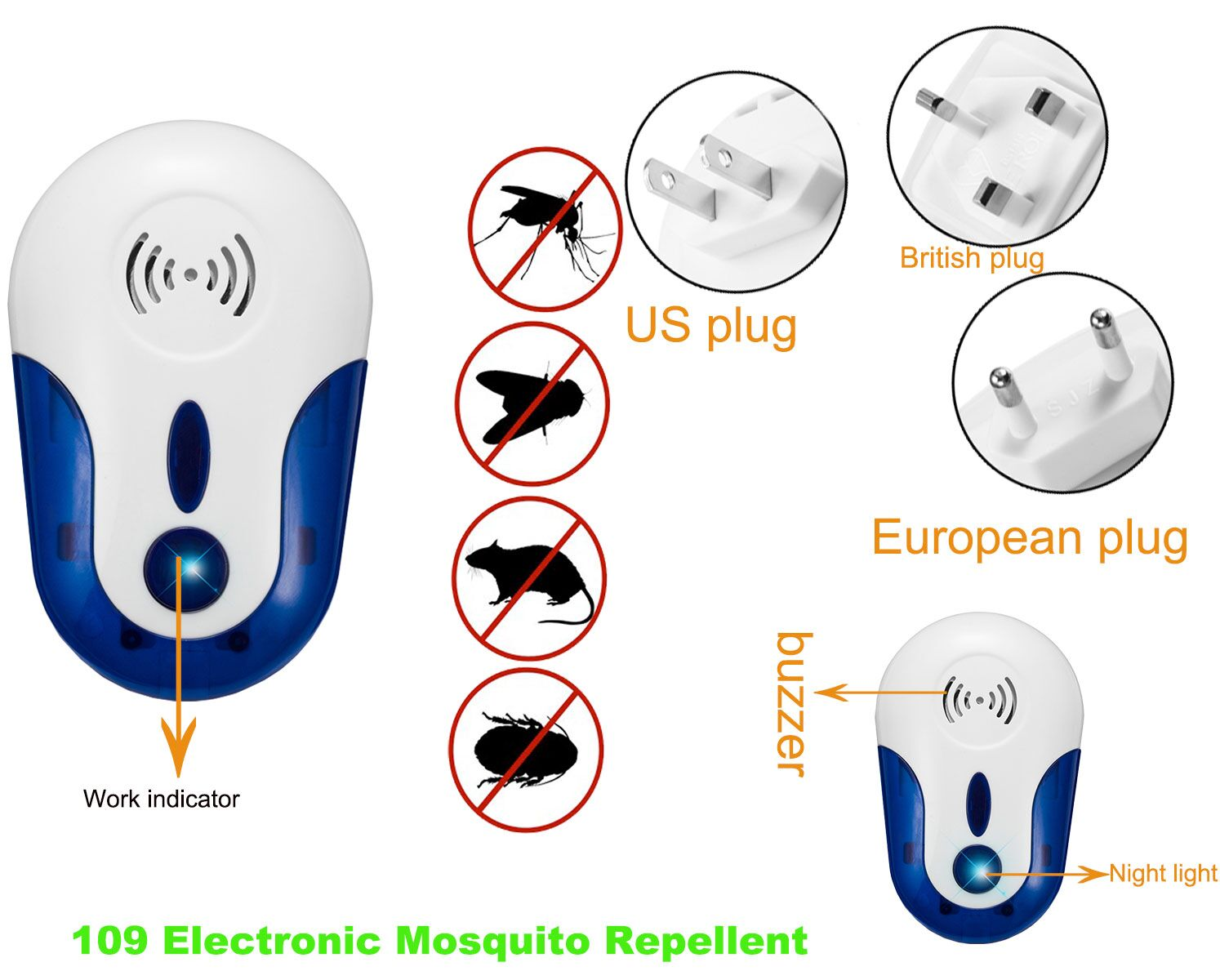 Pest Repeller Electronic Ultrasonic Pest Repellent Anti Mosquito Rodent Rat Mouse Indoor Kill Mosquito+ Killer Insect +lighting