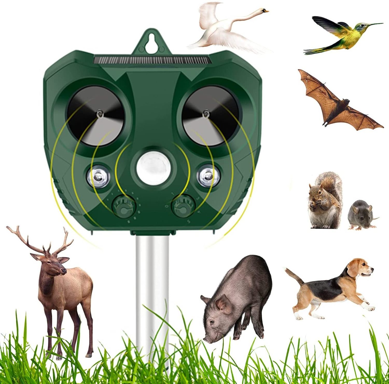 SJZ hot sell solar battery powered outdoor indoor ultrasonic Smart pest control  machine  equipment product animal repeller