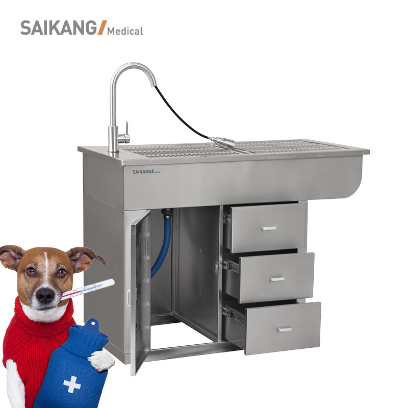 SK-PDT01 SAIKANG Veterinary Dispose Grooming Table with Drawer Stainless Steel Pet Weigh Brush Bath Tub