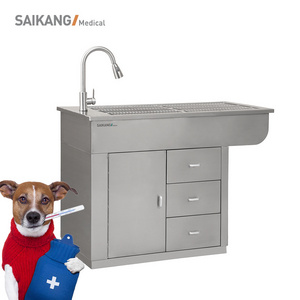 SK-PDT01 SAIKANG Veterinary Dispose Grooming Table with Drawer Stainless Steel Pet Weigh Brush Bath Tub