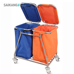 SKH040-1 SAIKANG Waterproof Hotel Hamper Trolley Stainless Steel Housekeeping Hospital Laundry Trolley