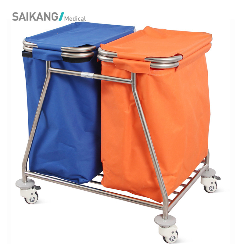 SKH040-1 SAIKANG Waterproof Hotel Hamper Trolley Stainless Steel Housekeeping Hospital Laundry Trolley