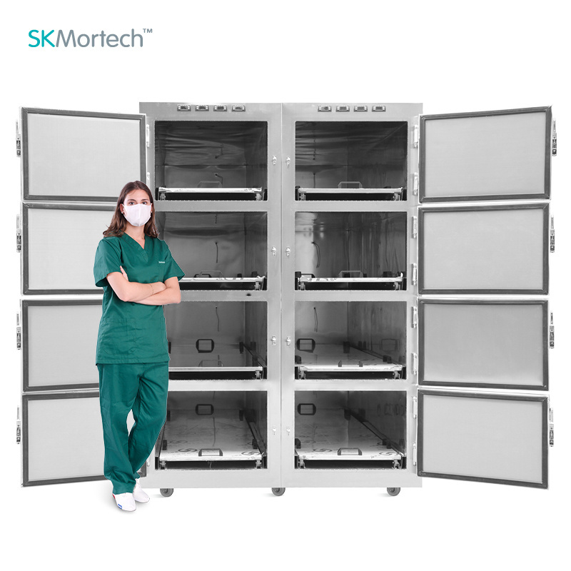 SKB-7A008 Factory 8 Drawer Stainless Steel Coffin Funeral Equipment Bodies Morgue Freezer Body Mortuary Refrigerator