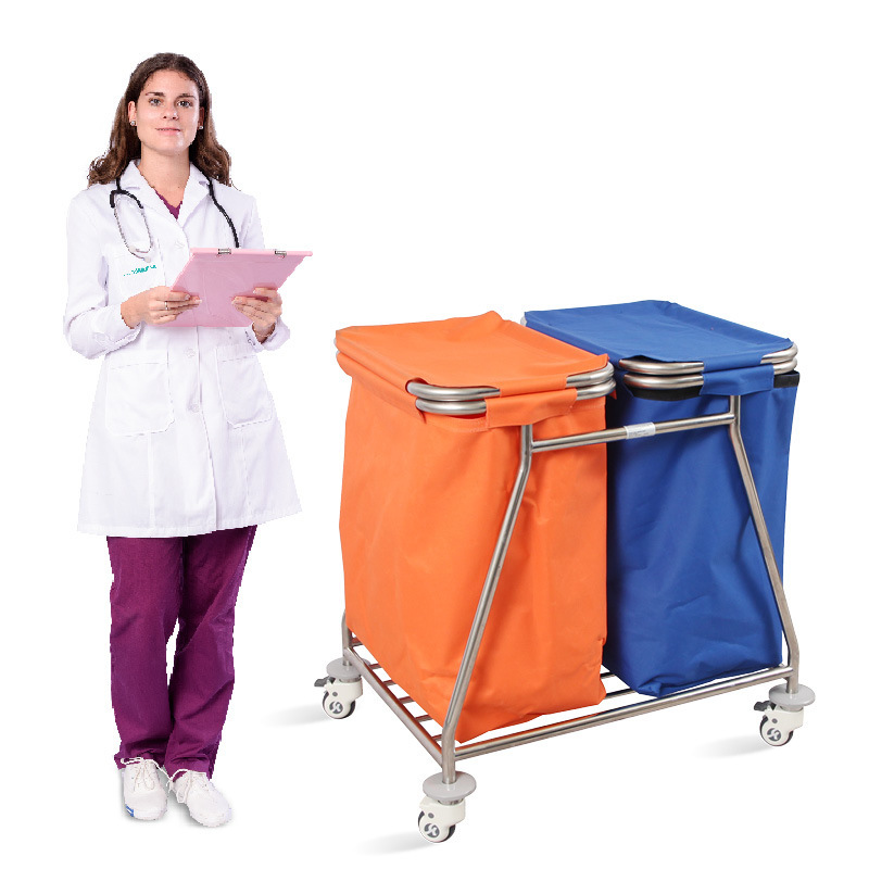 SKH040-1 SAIKANG Waterproof Hotel Hamper Trolley Stainless Steel Housekeeping Hospital Laundry Trolley